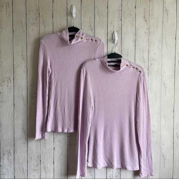 J.Crew Button-shoulder Ribbed Turtleneck Lilac XS - Picture 3 of 7